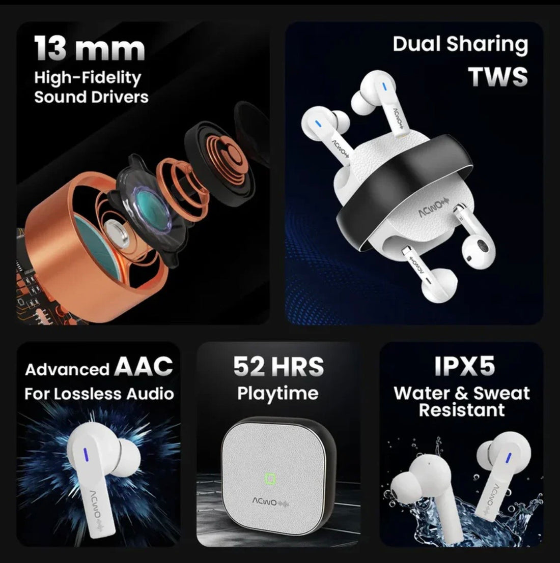 Touch Screen Wireless Earbuds, Bluetooth 5.4 Ear Buds With These Earbuds doesn't go inside your ear sound amazing DWOTS Fire ~ 4 earbuds in 1 case!